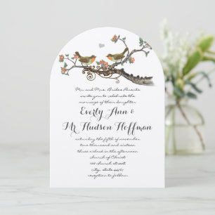 Coral & Gray Rustic Love Bird Wedding Invite