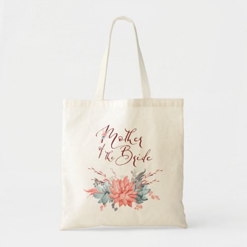 Coral Gray Succulent Floral Mother of the Bride Tote Bag