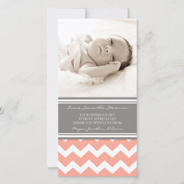 Coral Gray Thank You Baby Shower Photo Cards (Front)