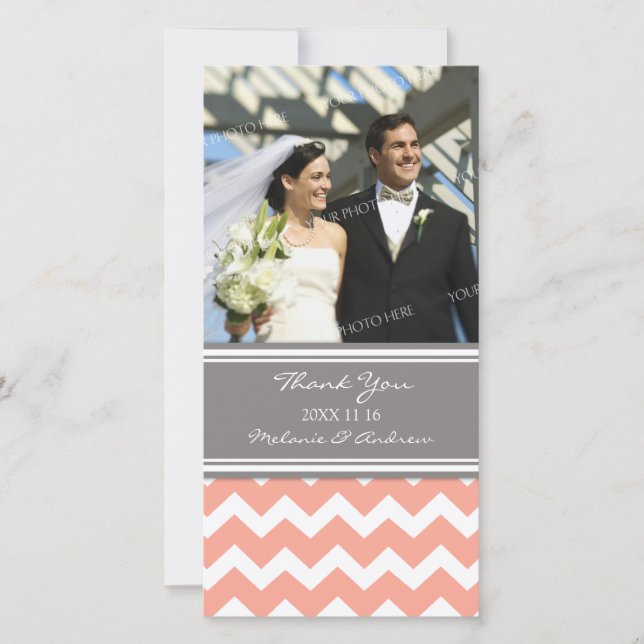 Coral Gray Thank You Wedding Photo Cards (Front)