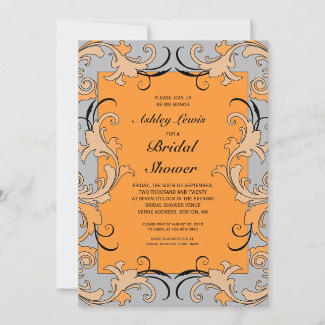 Coral Gray Victorian Bridal Shower Invitation (Front)