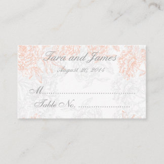 Coral Gray Vintage Floral Wedding Escort Card