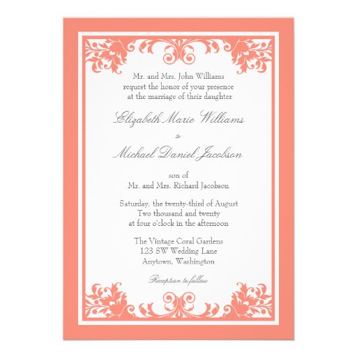 Coral Grey Wedding Invitations 6
