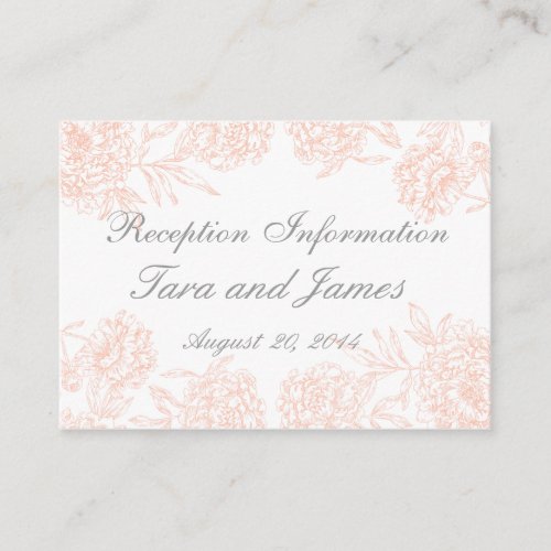 Coral Gray Vintage Wedding Reception Insert Card Business Card Template