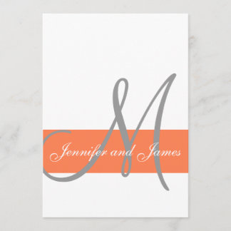 Coral Gray Wedding Invitation | Monogram Names