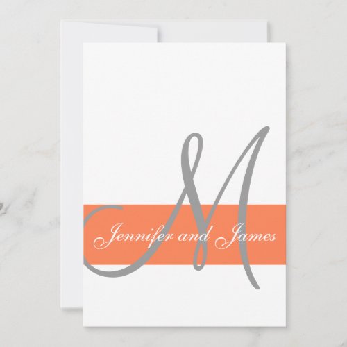 Coral Gray Wedding Invitation | Monogram Names