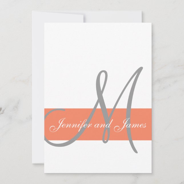 Coral Gray Wedding Invitation | Monogram Names (Front)