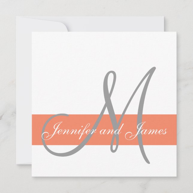 Coral Gray Wedding Invitation | Monogram Names (Front)