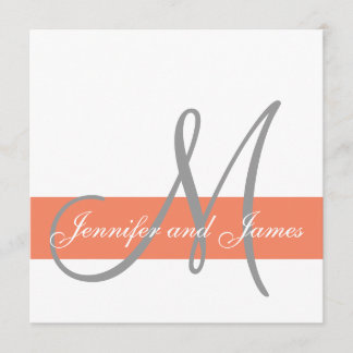 Coral Gray Wedding Invitation | Monogram Names