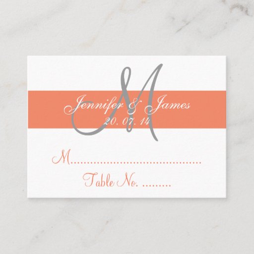 Customizable Coral Gray Wedding Reception Escort Card Business Card Template