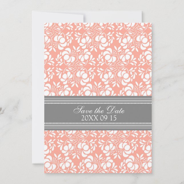 Coral Gray Wedding Save the Date Card (Back)