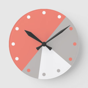 CORAL Gray White Abstract Modern Geometric Decor Round Clock