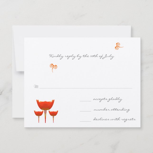 Coral & Gray Wild Flower Bee Wedding RSVP (Front)