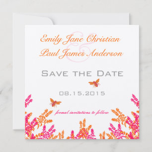 Coral & Gray Wild Flower Bee Wedding Save the Date