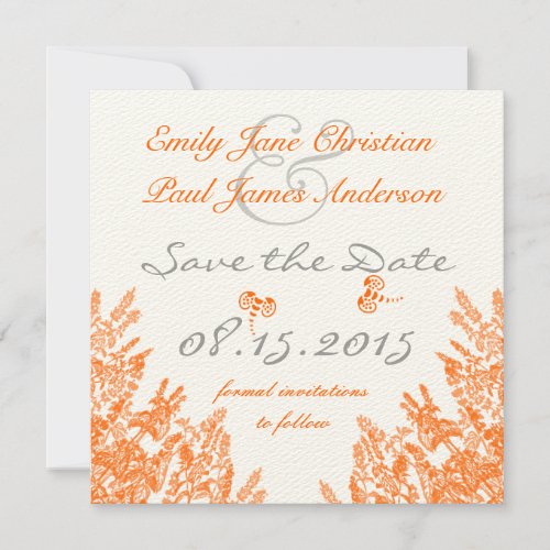 Coral  Gray Wild Flower Bee Wedding Save the Date