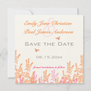 Coral & Gray Wild Flower Bee Wedding Save the Date