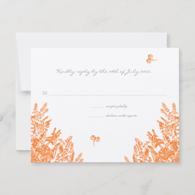Coral & Gray Wildflower Bee Wedding RSVP (Front)