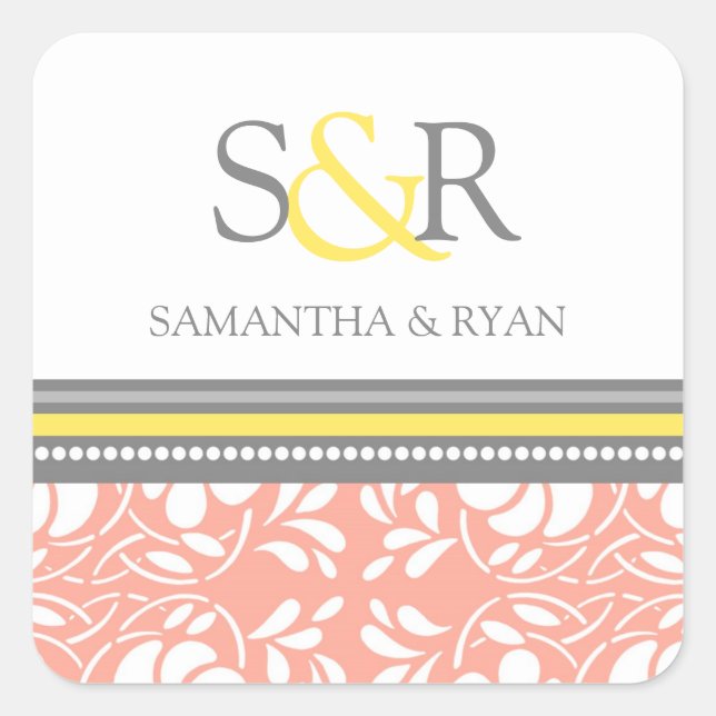 Coral Gray Yellow Monogram Envelope Seal (Front)