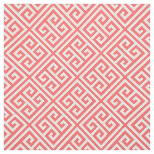 Coral Greek Key Fabric