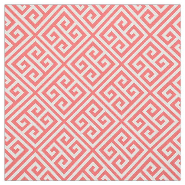 Coral Greek Key Fabric (Swatch)