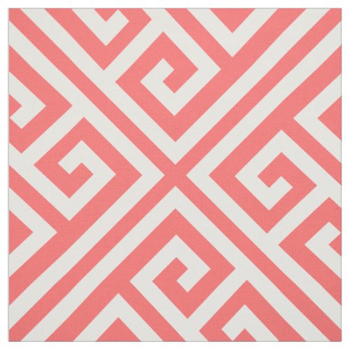 Coral Greek Key Large Scale Fabric