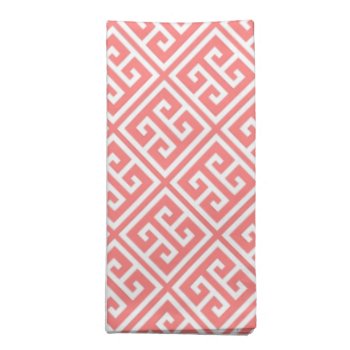 Coral Greek Key Pattern Cloth Napkin by heartlockedhome at Zazzle