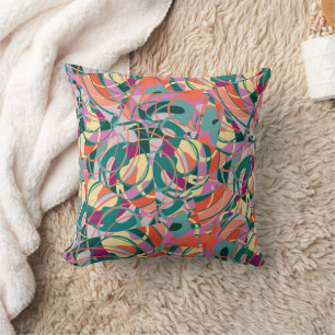 Coral, Green and Colorful Abstract Throw Pillow
