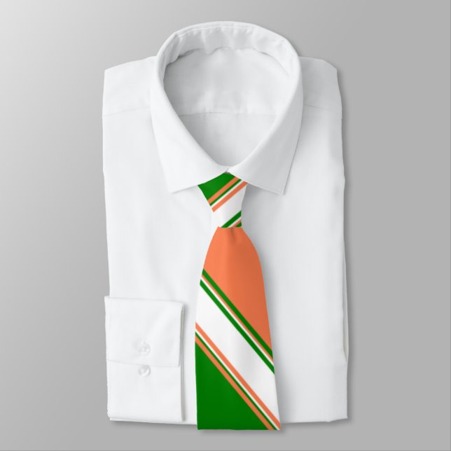 Coral Green and Ivory Alternating Striped Tie (Tied)