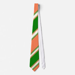 Coral Green and Ivory University Stripe Neck Tie