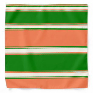 Coral Green and White Striped Bandana