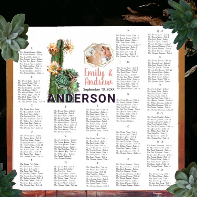 Coral Green Cactus Succulent Wedding Seating Chart (Creator Uploaded)