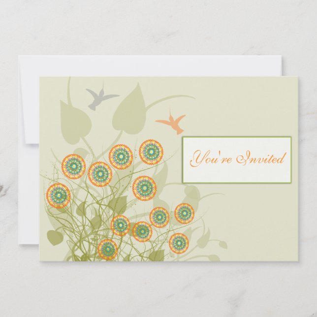 Coral & Green Circle Floral Wedding Invites (Front)