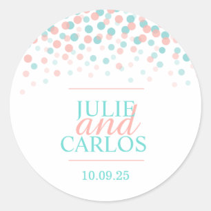 Coral green confetti falling dots wedding sticker