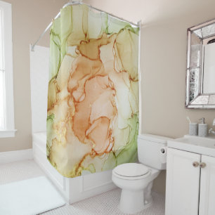 Coral Green Earth Tone Abstract Shower Curtain