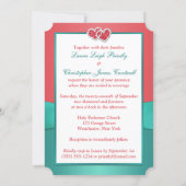 Coral, Green Floral Joined Hearts PHOTO Invitation (Back)