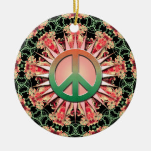Coral Green Flower Circle Keepsake Peace Ornament