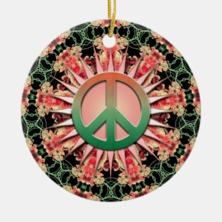 Coral Green Flower Circle Keepsake Peace Ornament