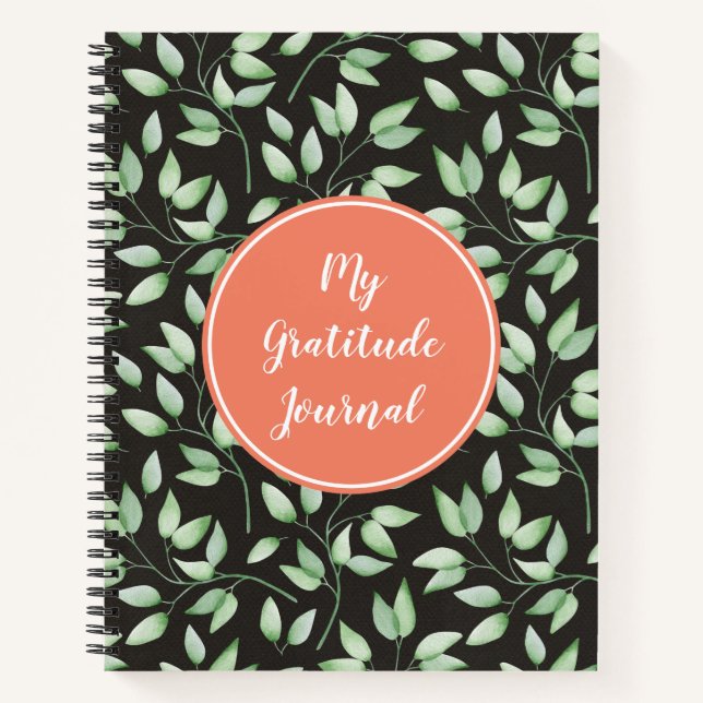 Coral & Green Leaves Custom Gratitude Journal (Front)