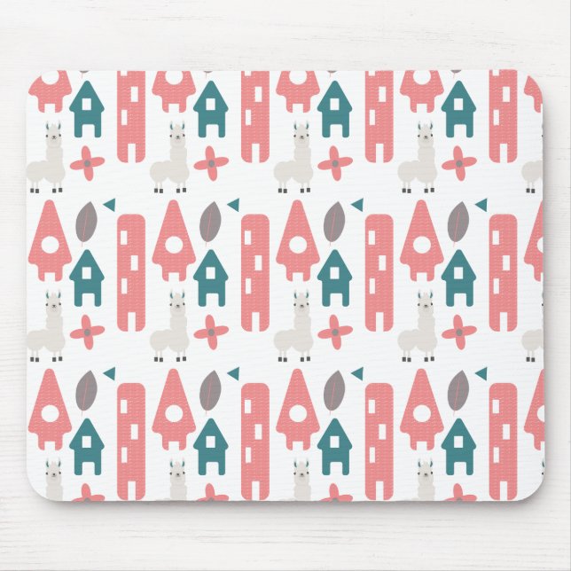 Coral Green Llama Alpaca Animal Homs Mouse Pad (Front)