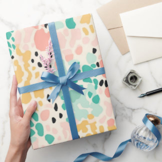 Coral Green Pastel Leopard Spots Wrapping Paper