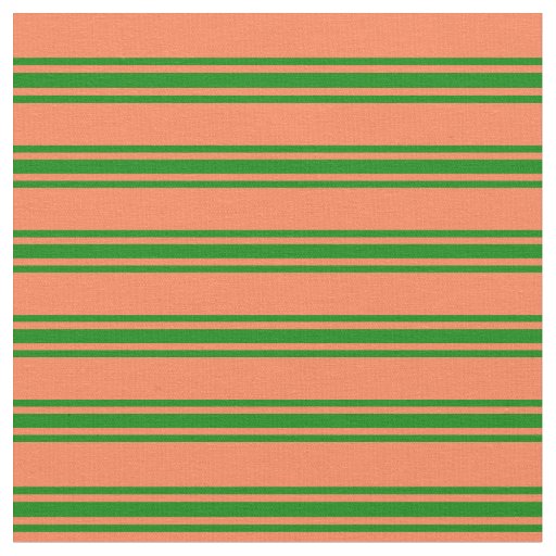 Coral & Green Stripes Pattern Fabric