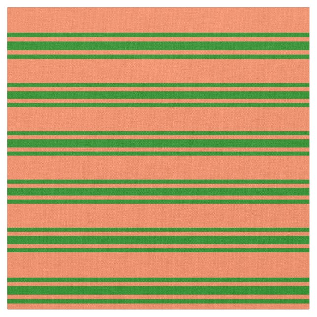 Coral & Green Stripes Pattern Fabric (Close Up)