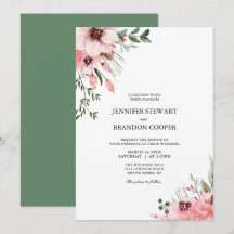 Coral & Green Watercolor Floral Wedding Invitation