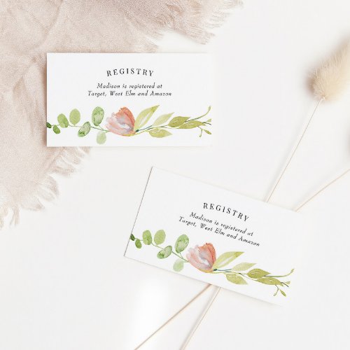 Coral Green Watercolor Flower Registry Card