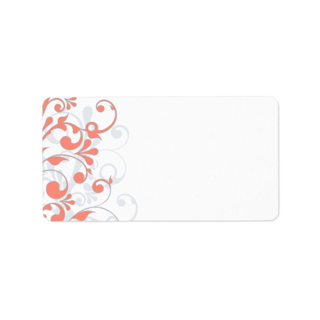 Coral Grey Abstract Floral Wedding Blank Address Label (Front)