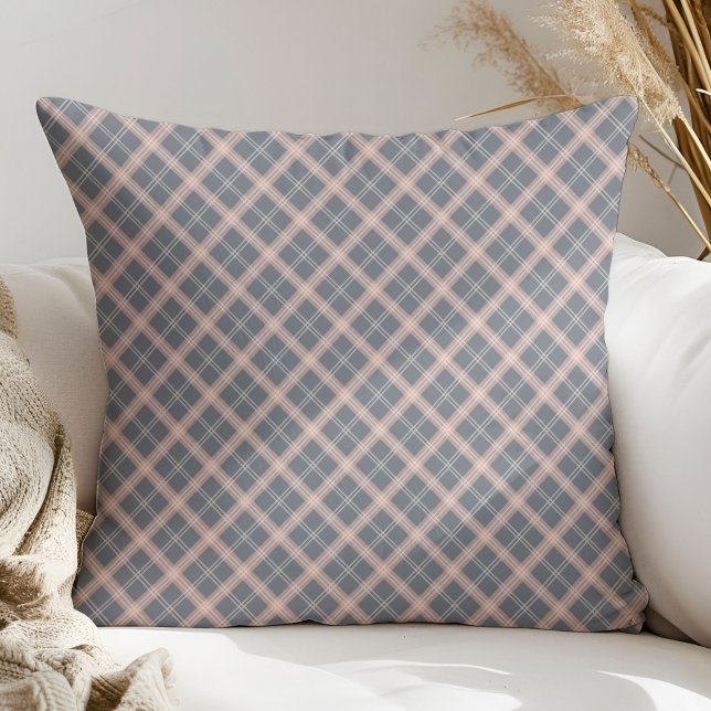 Coral Grey Check Pillow Trendy Minimal Touch (Coral Grey Check Pillow Trendy Minimal Touch)