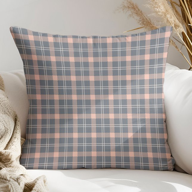 Coral Grey Check Pillow Trendy Minimal Touch (Coral Grey Check Pillow Trendy Minimal Touch)