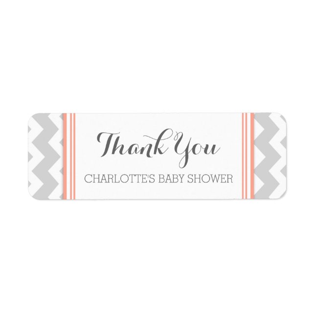 Coral Grey Chevron Baby Shower Favor Labels (Front)