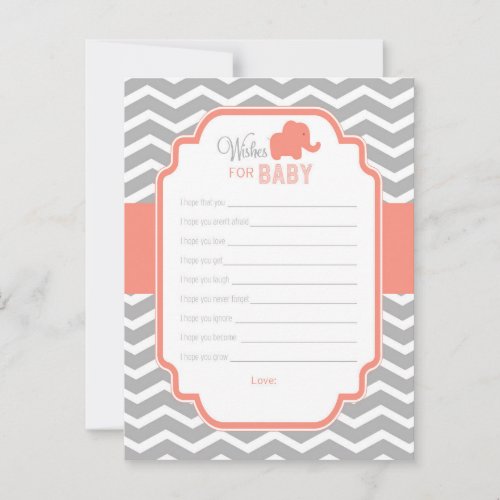 Coral Grey Chevron Elephant Wishes for Baby Card