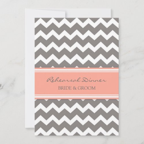 Coral Grey Chevron Rehearsal Dinner Party Personalized Invite